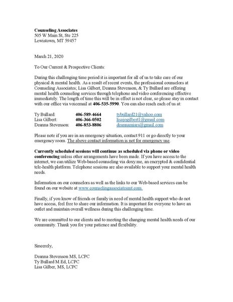 Counseling Associates Cov19 Letter